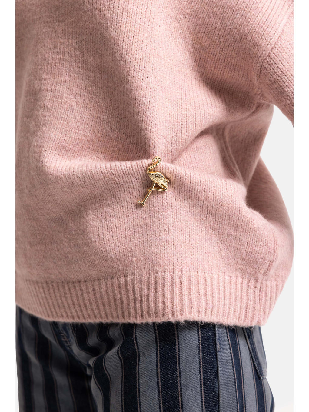 Kadın Pembe W6-98 Oversize Aksesuar Detaylı Tasarım Triko Kazak-3