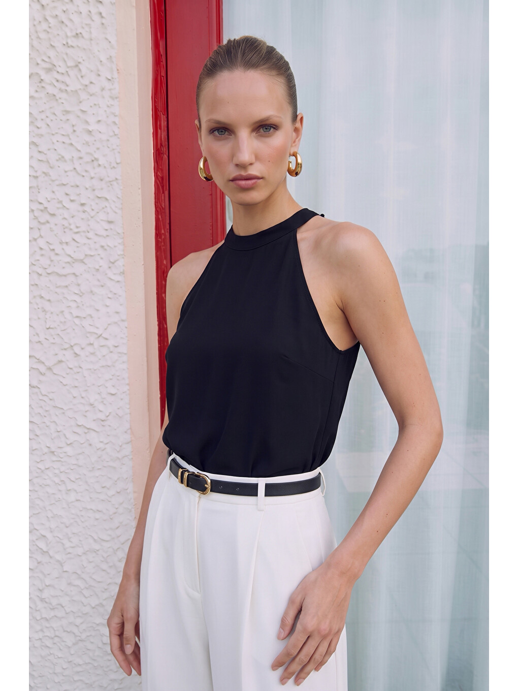 Halter Yaka Bluz - Siyah-1