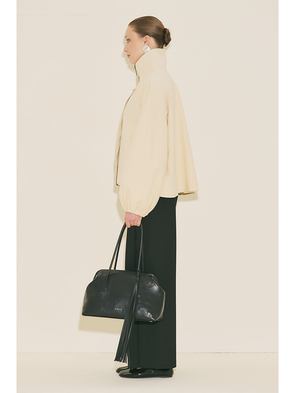 Bej Melva Geniş Kol Kısa Trençkot Vanilya-4