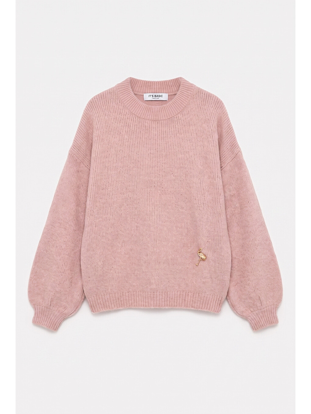 Kadın Pembe W6-98 Oversize Aksesuar Detaylı Tasarım Triko Kazak-5