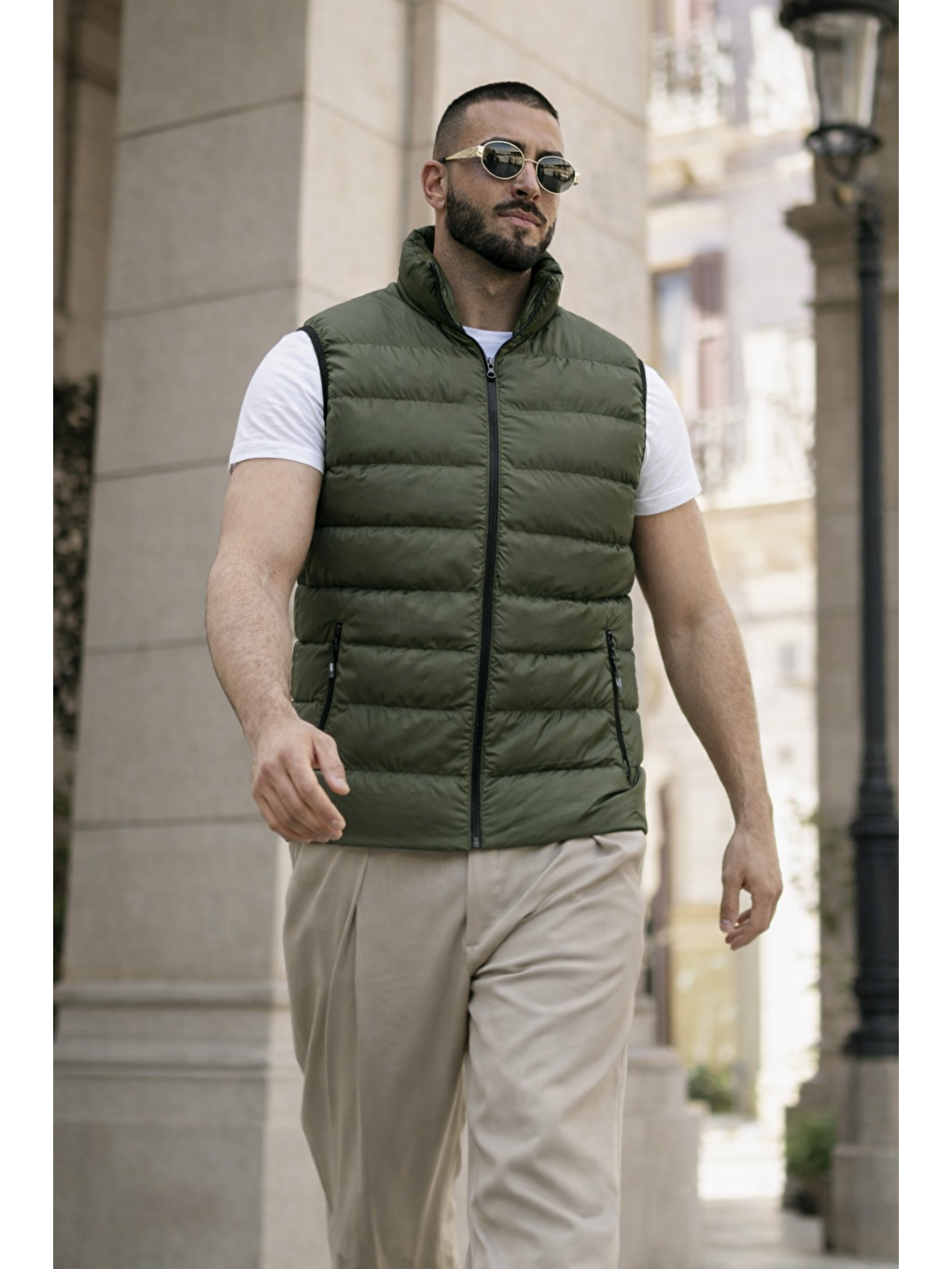 Erkek Kışlık Astarlı Basic Haki Şişme Yelek-2