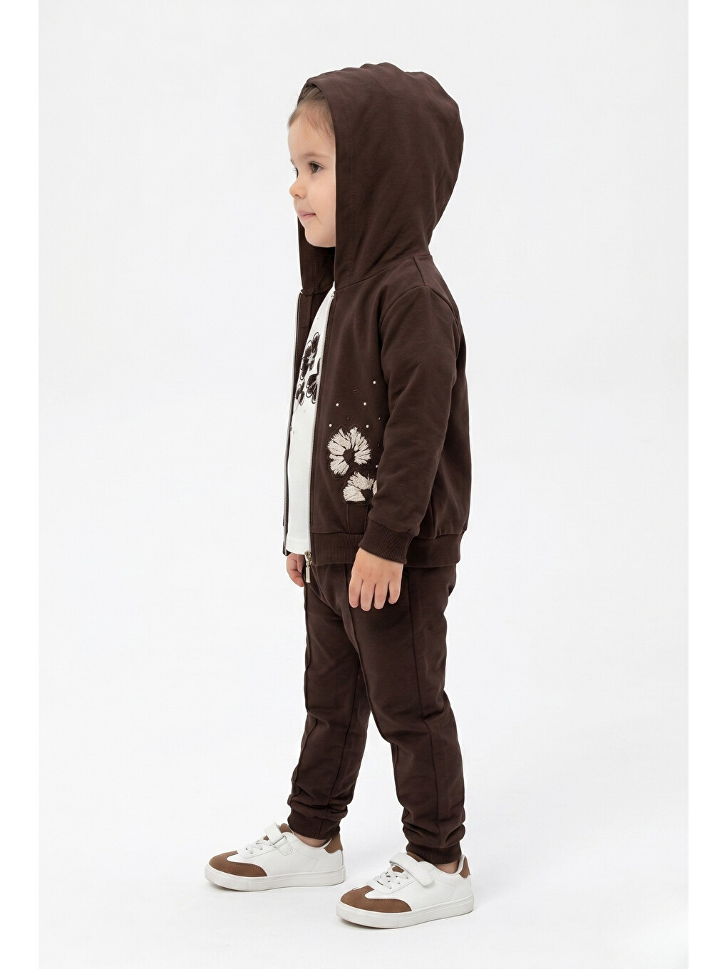 Kahverengi Kız Çocuk 3'lü Eşofman Takımı-1