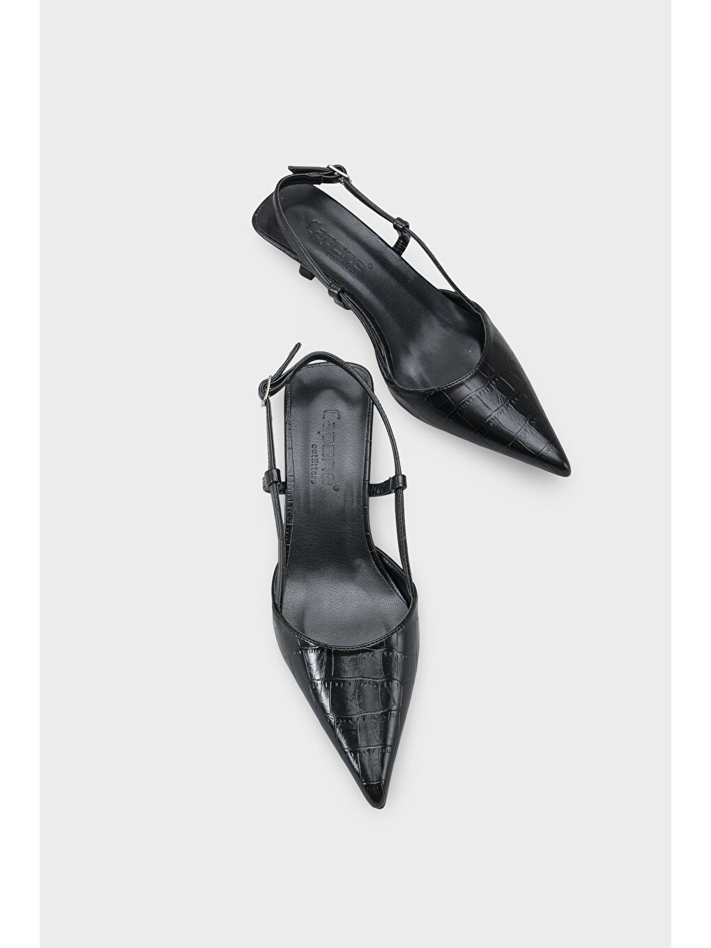 Siyah Vitoria Sivri Burunlu Orta Topuklu Arkası Kare Arkadan Bantlı Kadın Ayakkabı-5