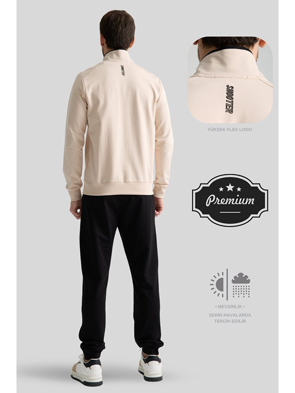Bej  Erkek Luxe Eşofman Takımı Rahat Kalıp Manşetli Minimal Logo-1