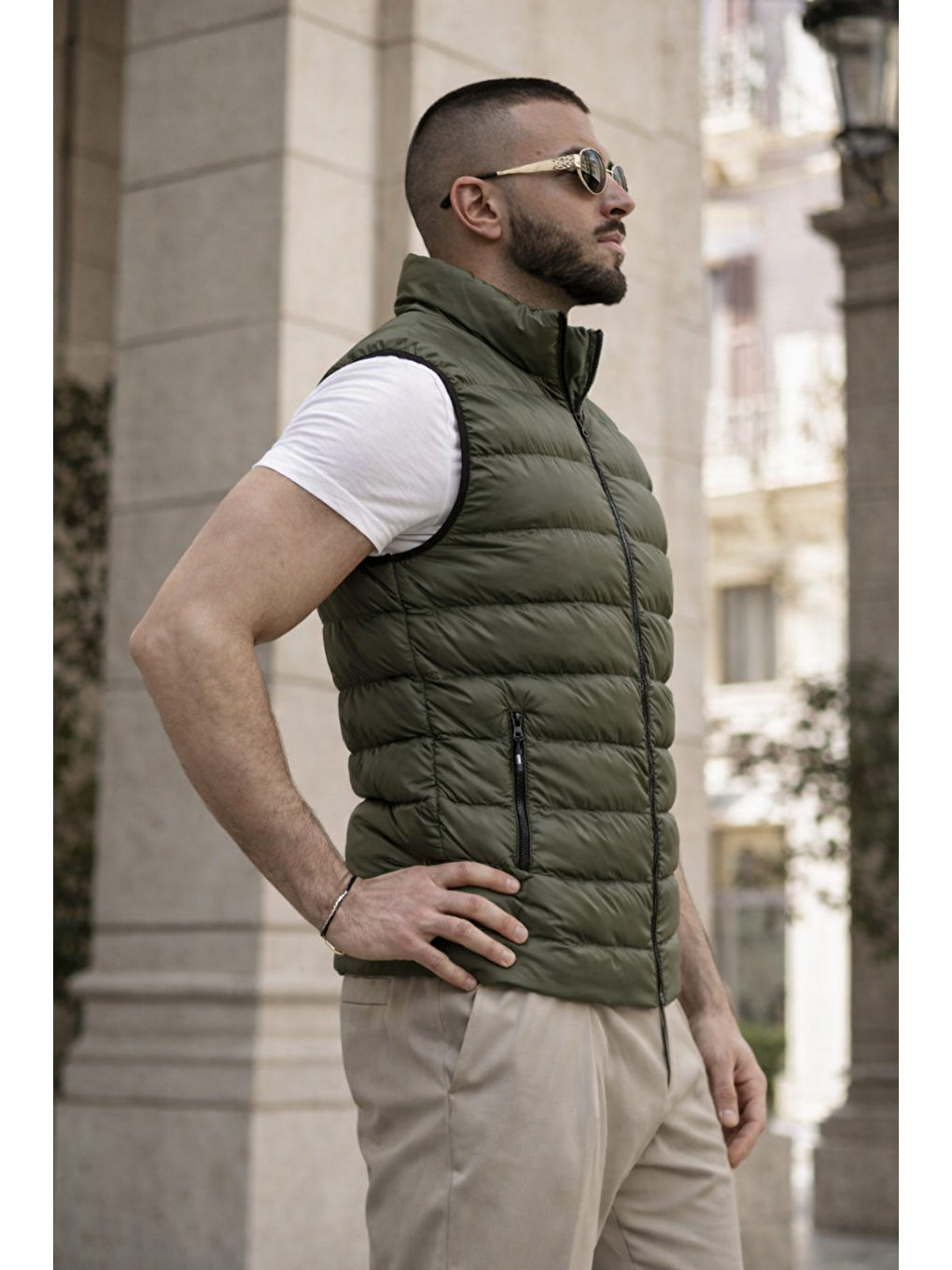 Erkek Kışlık Astarlı Basic Haki Şişme Yelek-4