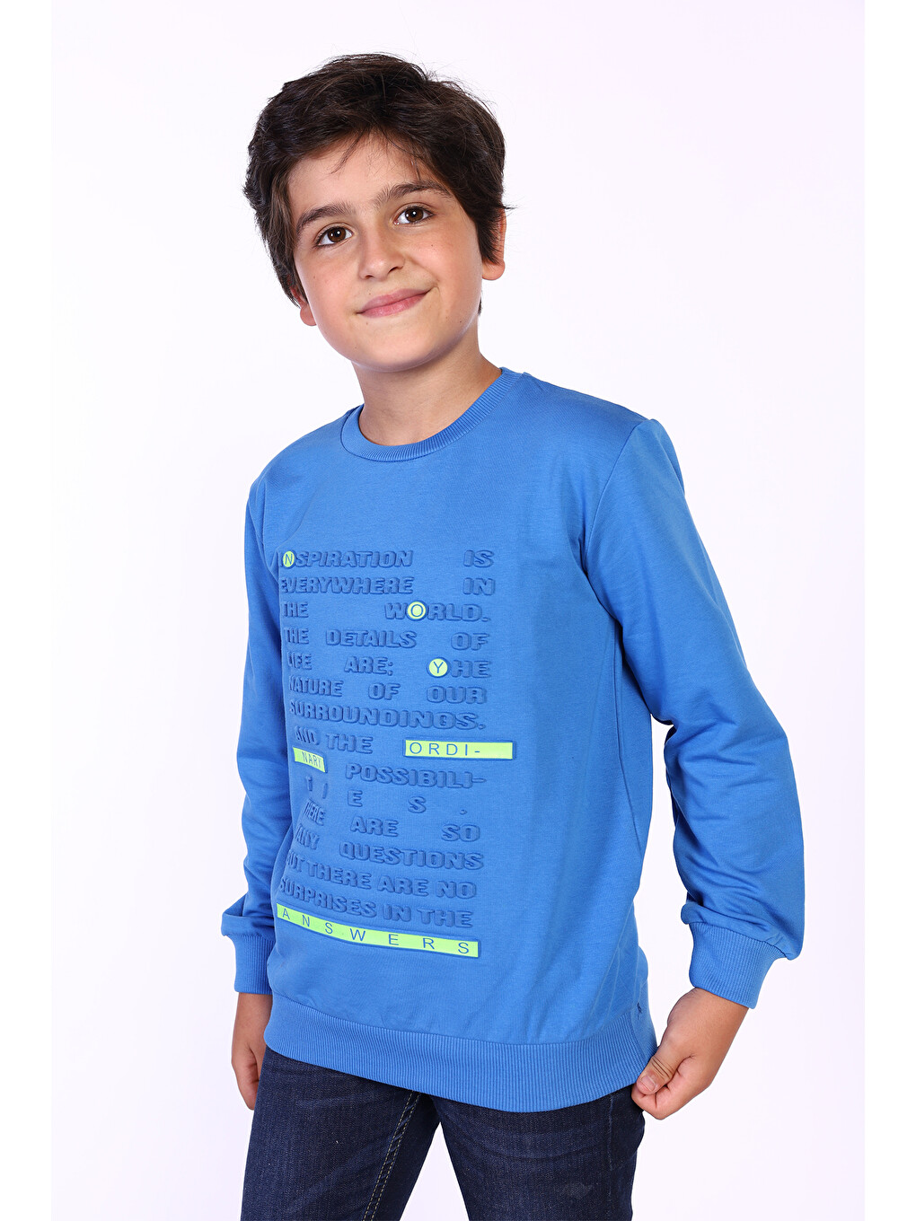 Mavi Erkek Çocuk Kabartma Baskılı Sweatshirt