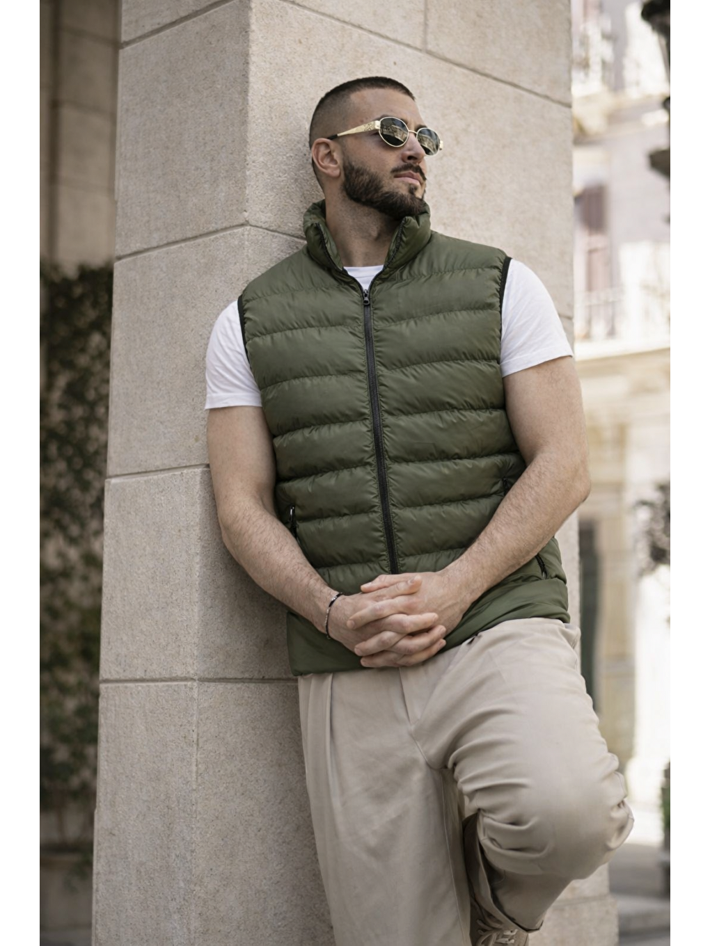 Erkek Kışlık Astarlı Basic Haki Şişme Yelek-5