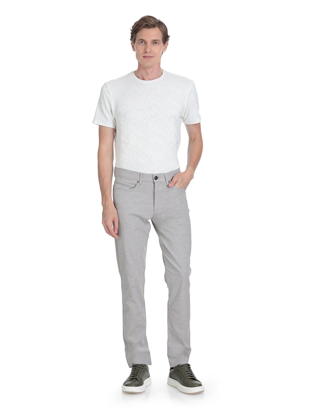 Bej Vizon Regular Fit Pamuklu 5 Cep Kanvas Pantolon-1