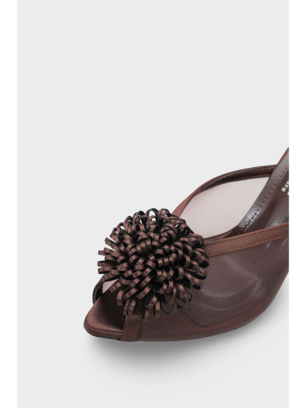 Kahverengi Caitrin Fileli Saten Orta Topuklu Kadın Terlik-2