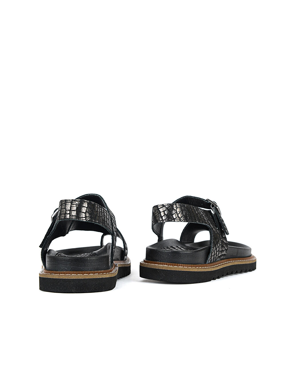 Kadın Hakiki Deri Sandalet 1611050Z8523 Siyah-Yılan-2