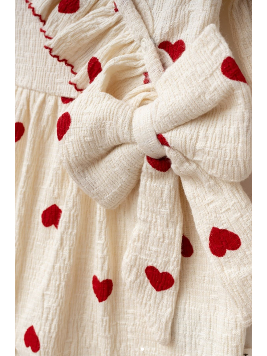 Kırmızı Kız Bebek Kalp Desenli Fırfırlı Müslin Tulum Seti-1