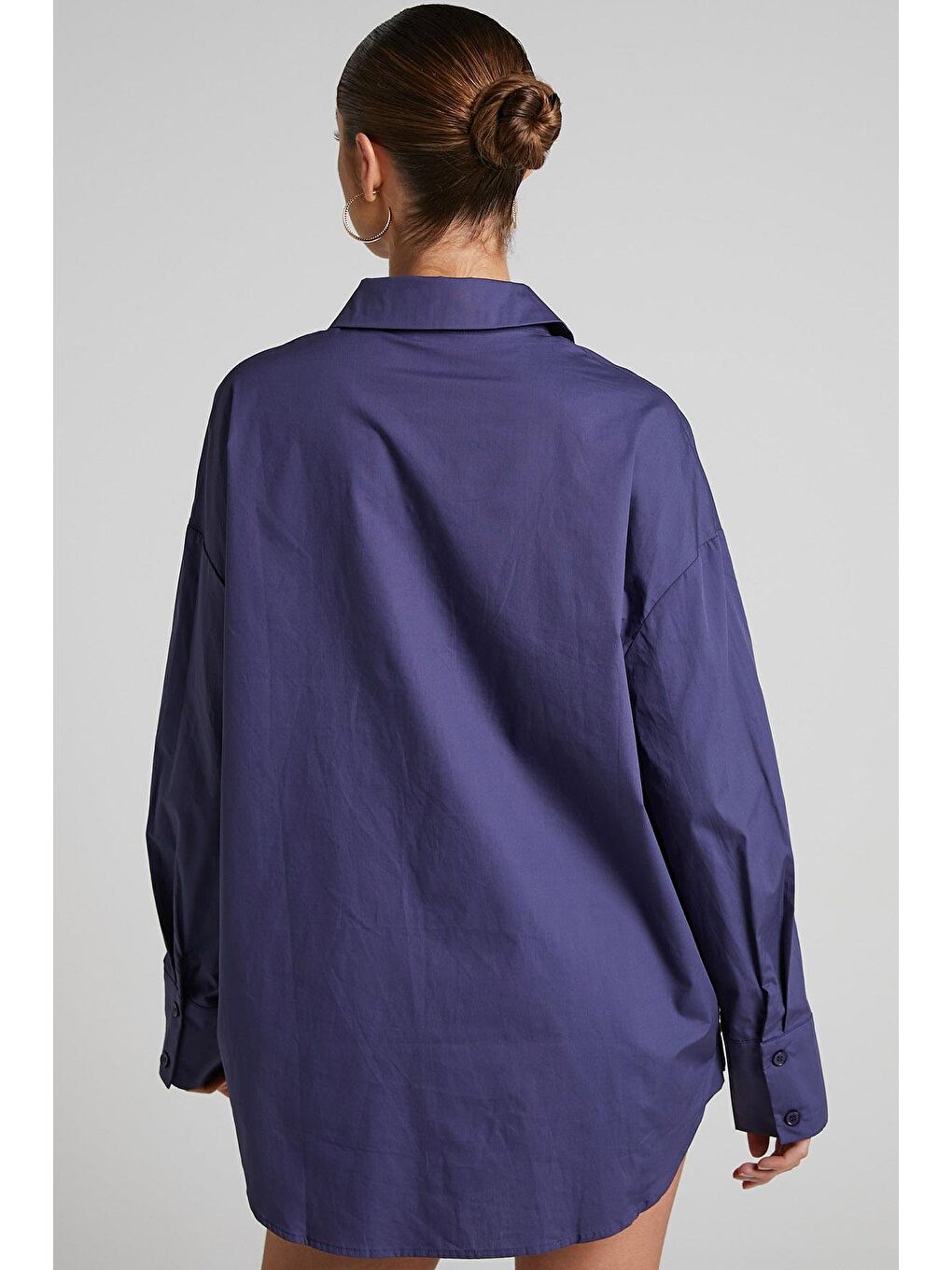 Mor Oversize Basic Kadın Gömlek Mg1794-5