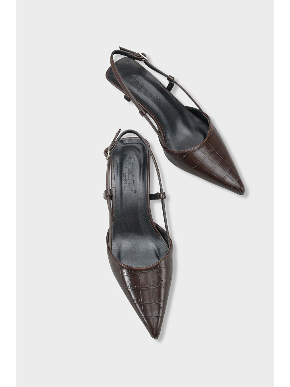 Kahverengi Vitoria Sivri Burunlu Orta Topuklu Arkası Kare Arkadan Bantlı Kadın Ayakkabı-5