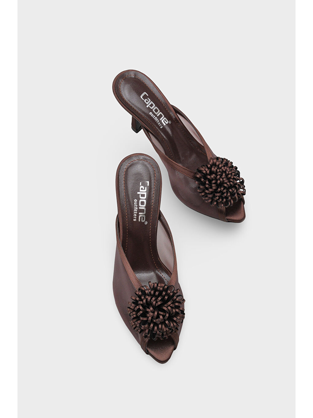 Kahverengi Caitrin Fileli Saten Orta Topuklu Kadın Terlik-4