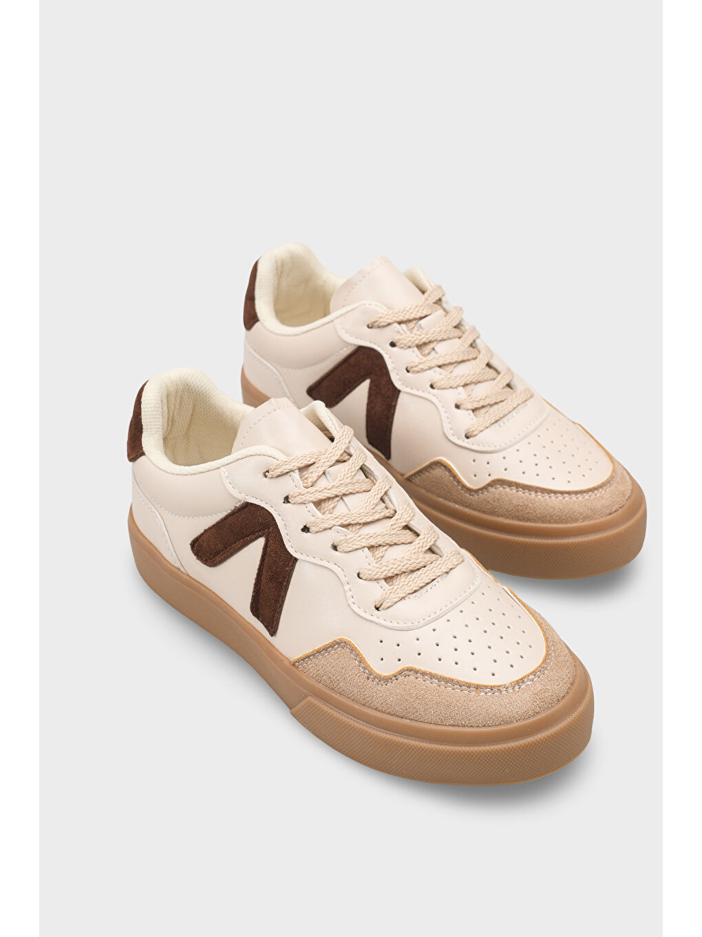 Kahverengi Lianna V Detaylı Bağcıklı Günlük Spor Kadın Sneaker Ayakkabı-2
