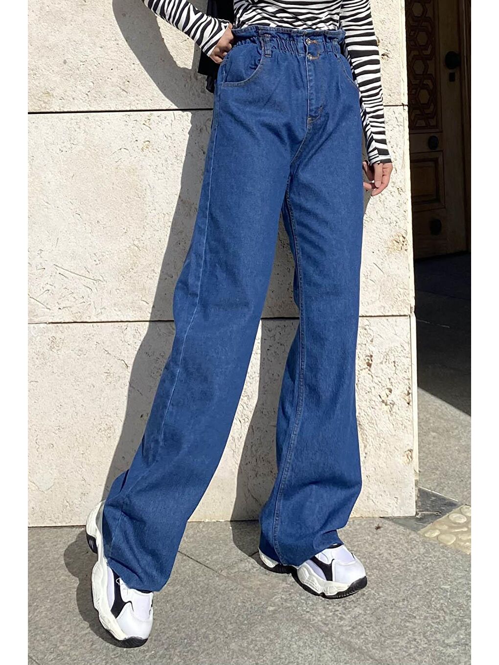 Kesik Paça Midi Boy Pantolon Koyu Mavi-2