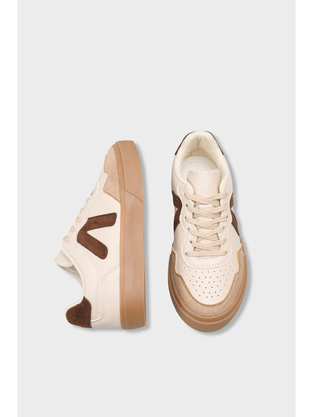 Kahverengi Lianna V Detaylı Bağcıklı Günlük Spor Kadın Sneaker Ayakkabı-5