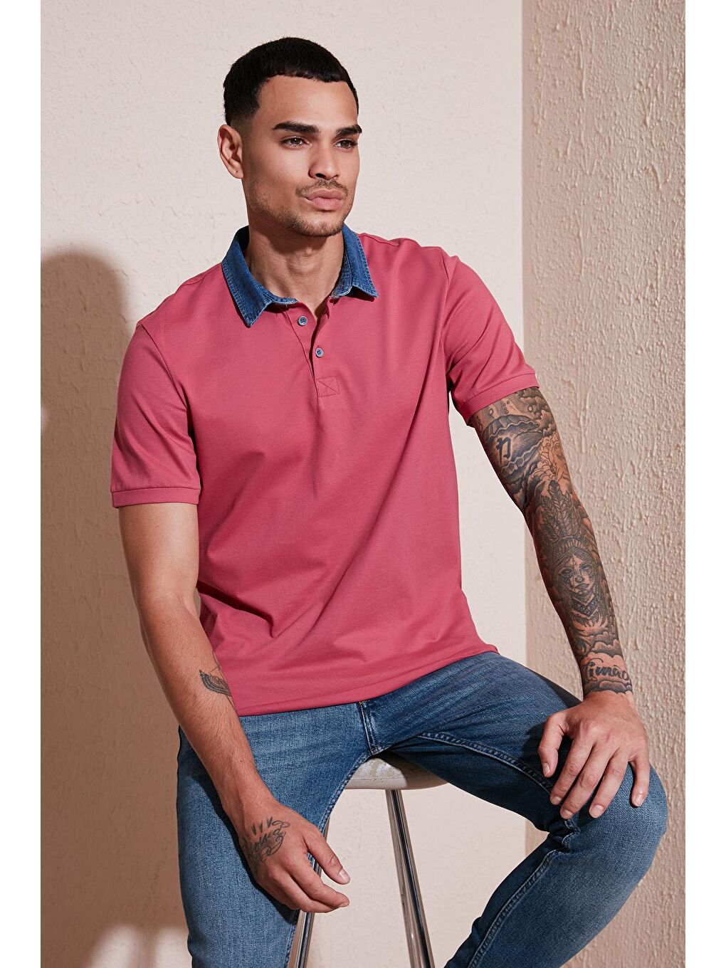 Buratti Pudra Pembe % 100 Pamuk Düğmeli Regular Fit Polo Yaka T Shirt Erkek Polo Yaka T Shirt 5902134