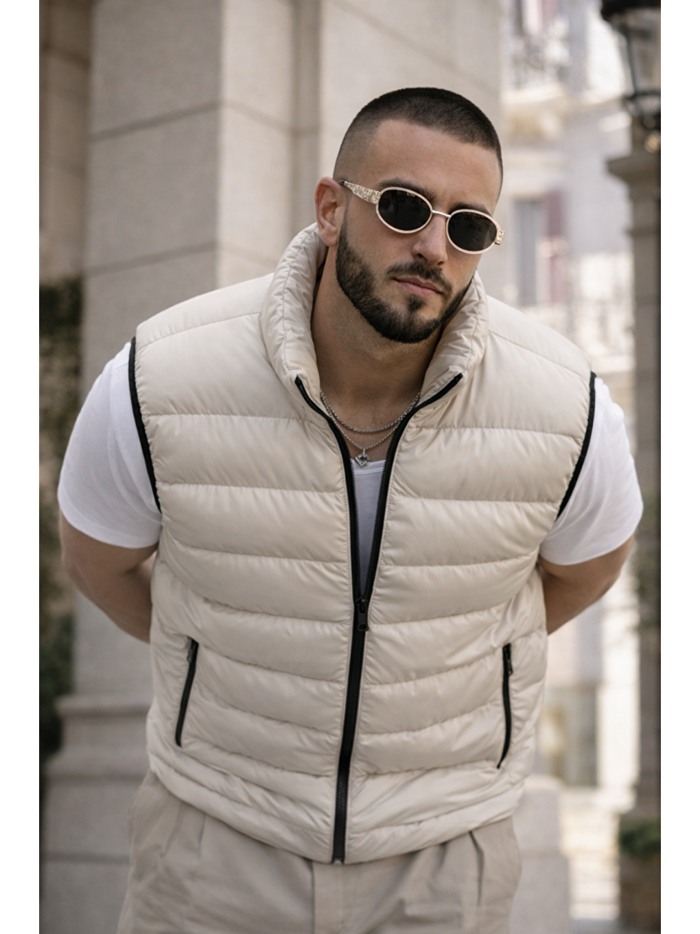 Ekru Erkek Kışlık Astarlı Basic Krem Şişme Yelek-1