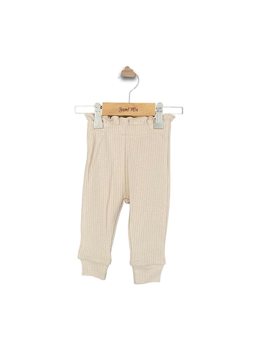 Bej Papatya Nakışlı Şapkalı Bebek Alt Üst Takım-2