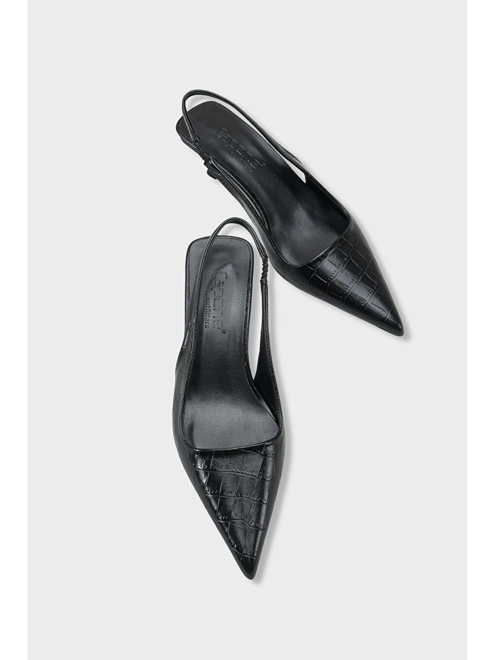 Siyah Lynett Sivri Burunlu Orta Topuklu Arkası Kare Arkadan Bantlı Kadın Ayakkabı-5