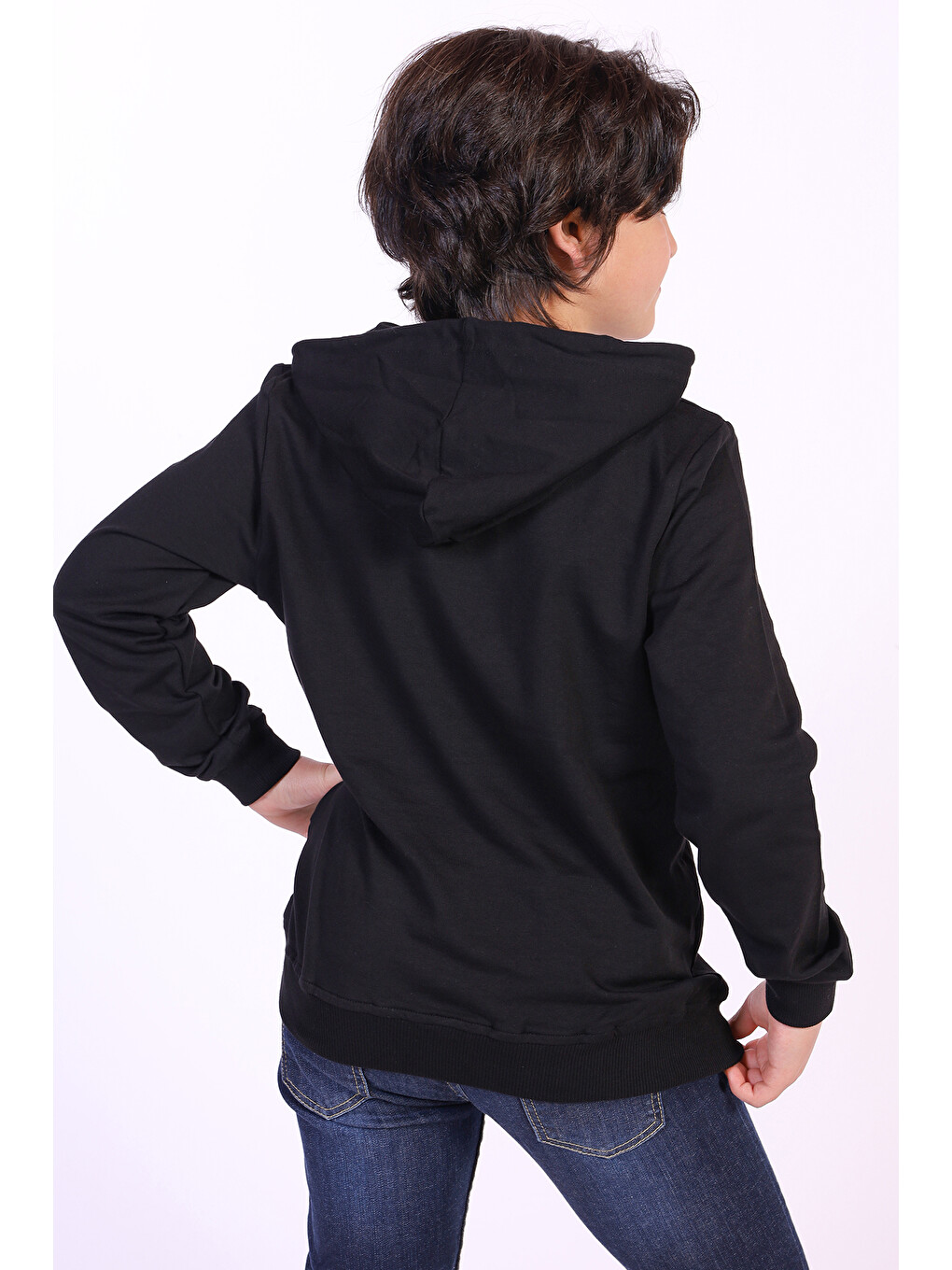 Siyah Erkek Çocuk Armalı Kapüşonlu Sweatshirt-1
