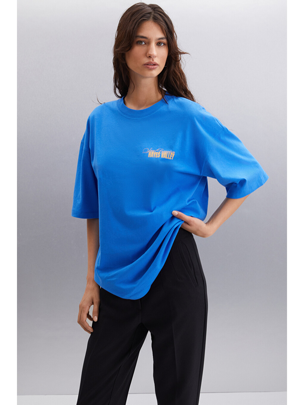 Mavi GILLIAN Kadın Ön Ve Arka Baskı Detaylı Oversize &100 Organik Pamuklu SAKS T-Shirt