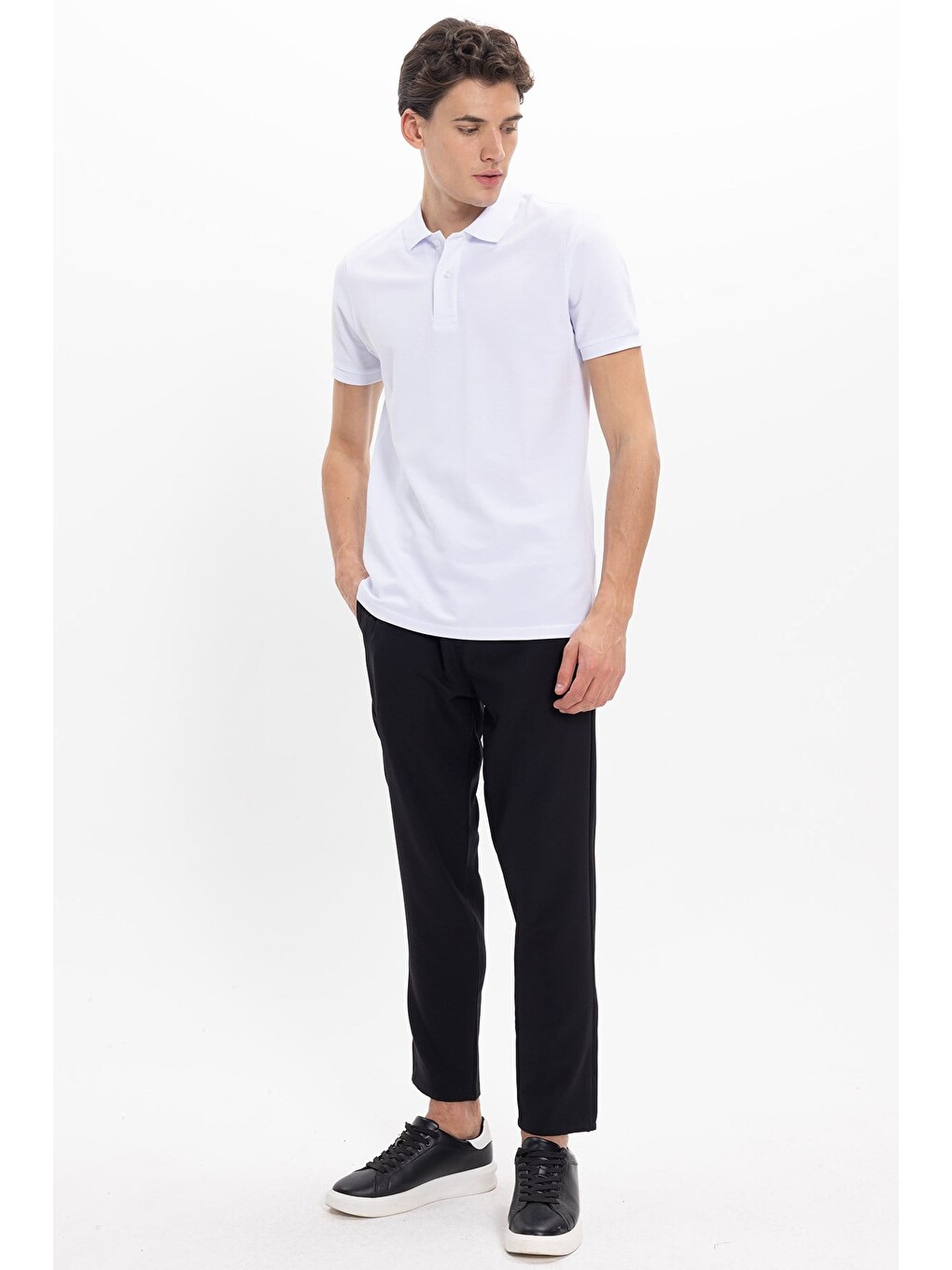 Erkek Slim Fit Dar Kesim Premium Seri %100 Pamuk Yumuşak Dokulu Merserize Beyaz Polo Yaka Tişört-1