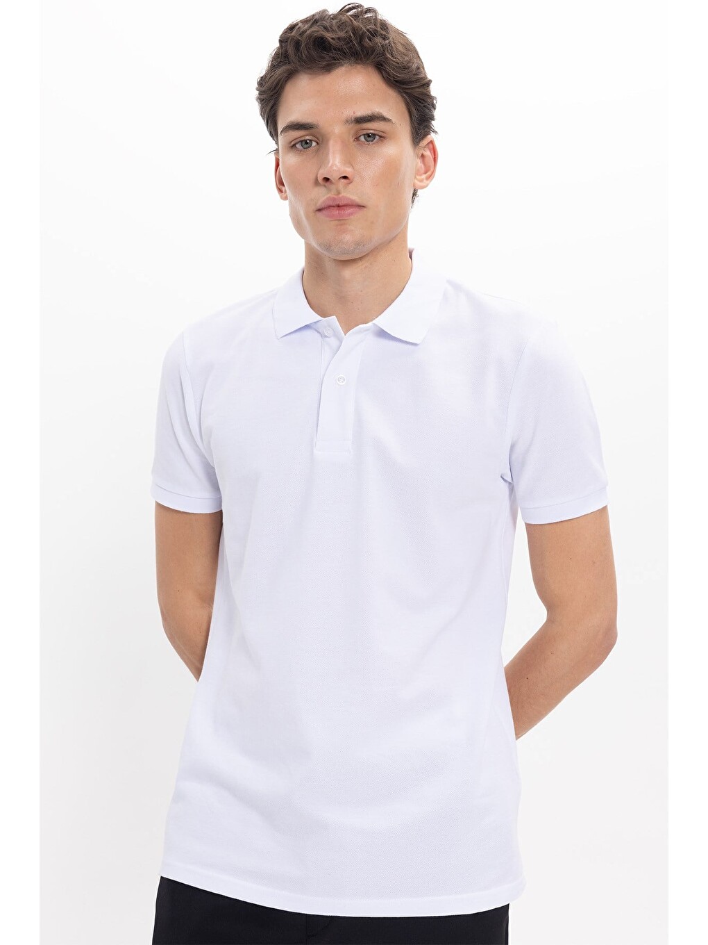 Erkek Slim Fit Dar Kesim Premium Seri %100 Pamuk Yumuşak Dokulu Merserize Beyaz Polo Yaka Tişört-2