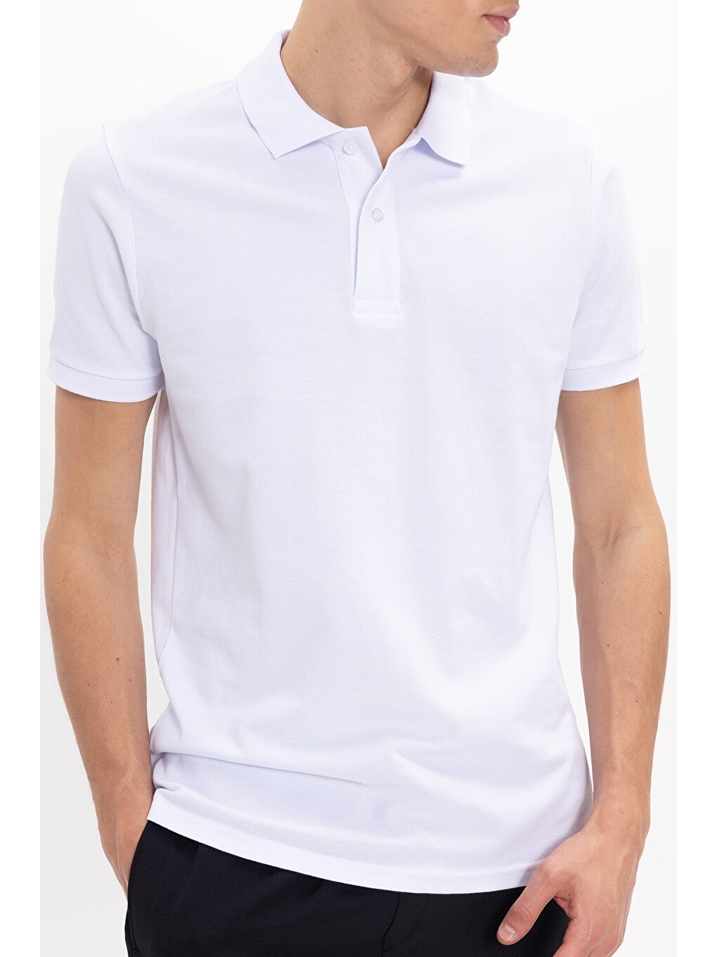 Erkek Slim Fit Dar Kesim Premium Seri %100 Pamuk Yumuşak Dokulu Merserize Beyaz Polo Yaka Tişört-3