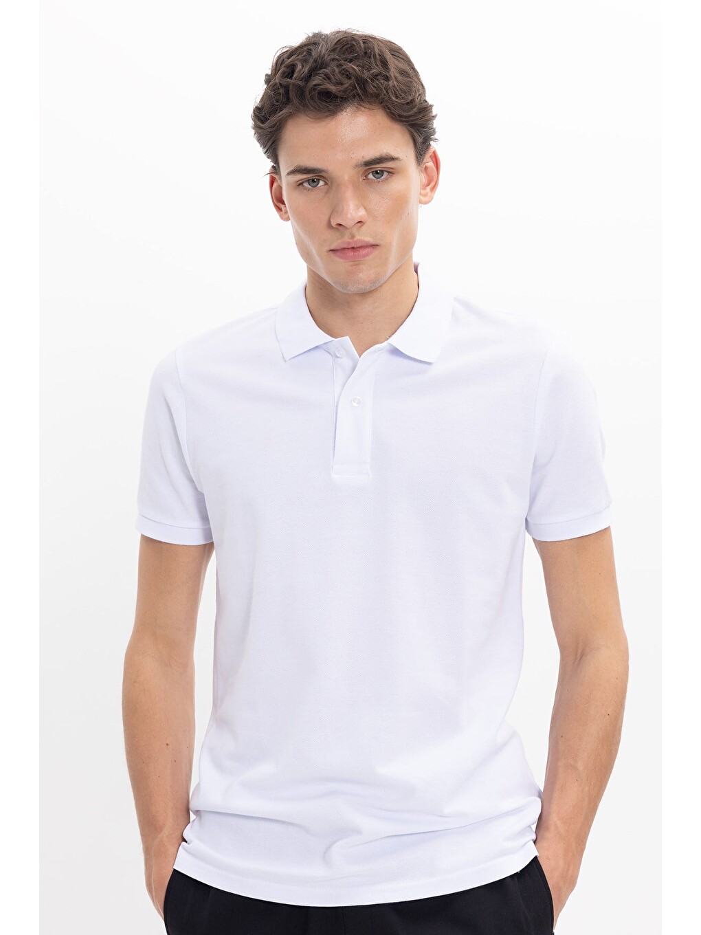 Erkek Slim Fit Dar Kesim Premium Seri %100 Pamuk Yumuşak Dokulu Merserize Beyaz Polo Yaka Tişört-5