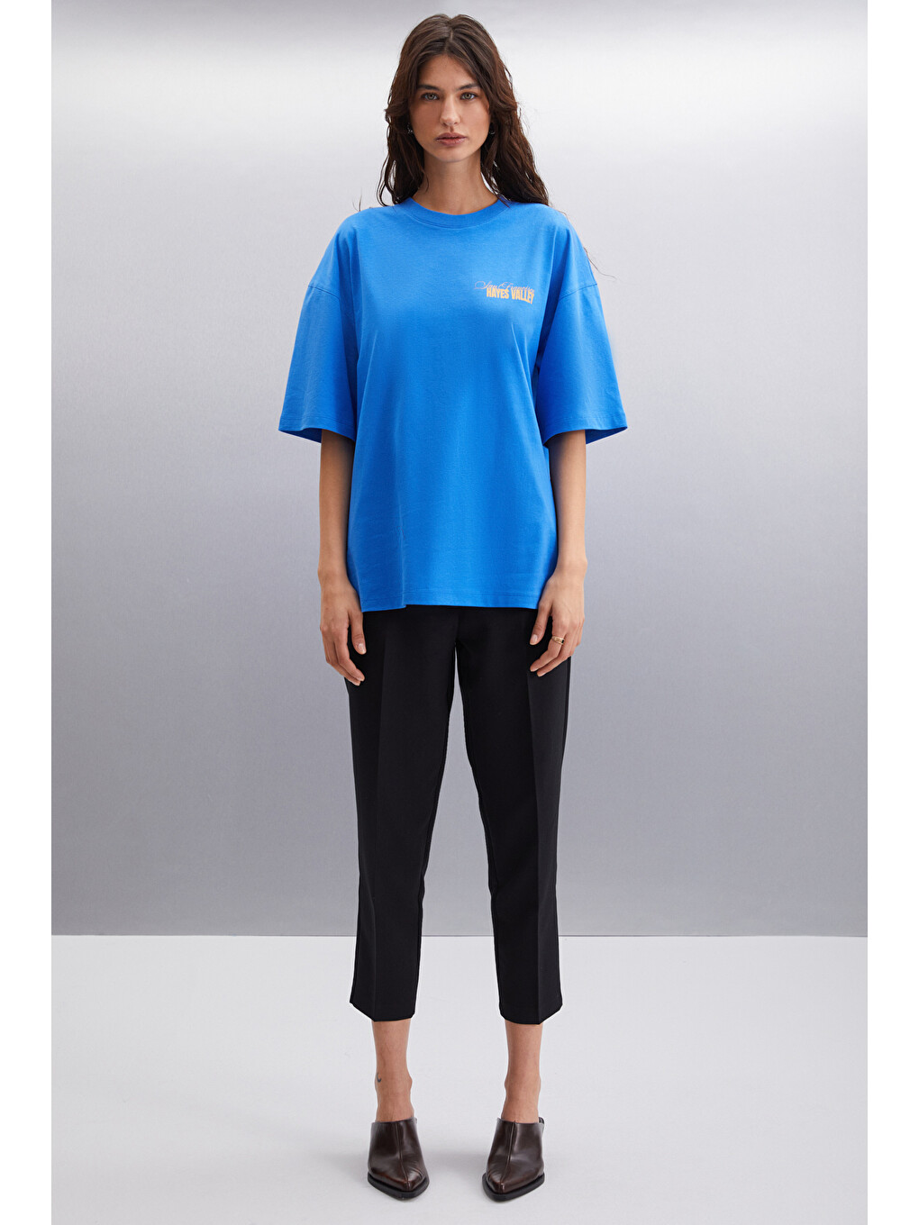 Mavi GILLIAN Kadın Ön Ve Arka Baskı Detaylı Oversize &100 Organik Pamuklu SAKS T-Shirt-1