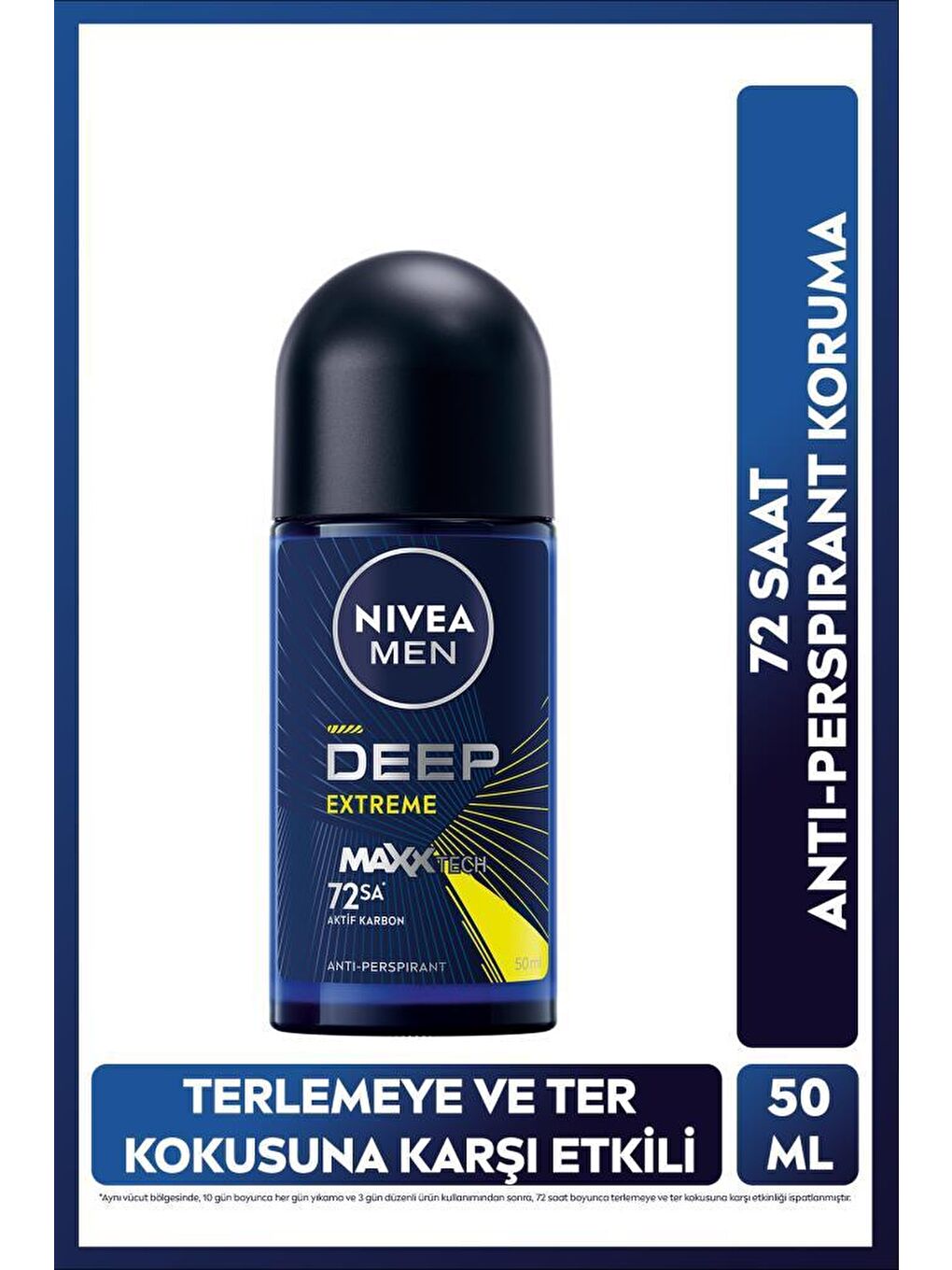 NIVEA Şeffaf Erkek Roll-on Deodorant Deep Extreme 50ml, 72 Saat Anti-perspirant Ter Koruma, Yeni Enerjik Koku