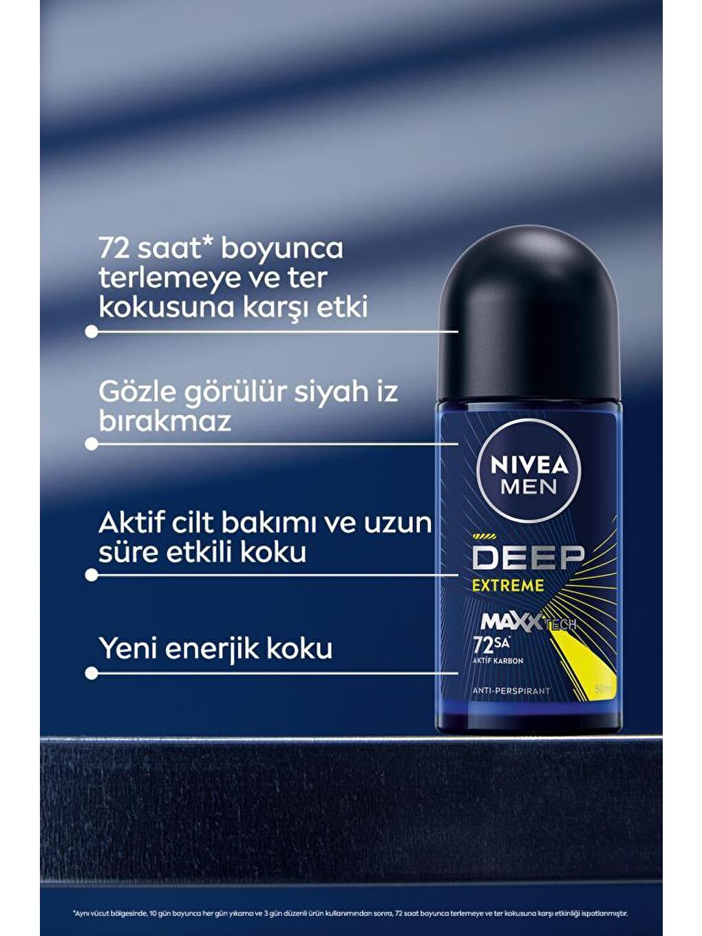 NIVEA Şeffaf Erkek Roll-on Deodorant Deep Extreme 50ml, 72 Saat Anti-perspirant Ter Koruma, Yeni Enerjik Koku - 1