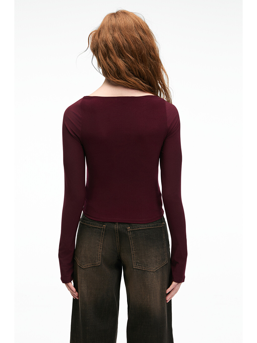 Sılıvra Kadın Havuz Yakalı Esnek Kumaşlı Slim Fit Bordo Bluz-4