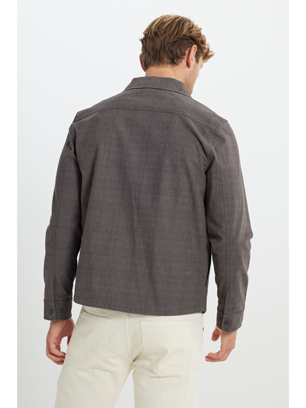 Erkek Kahverengi Standart Fit Normal Kesim Pamuklu Yan Cep Gömlek Ceket-6
