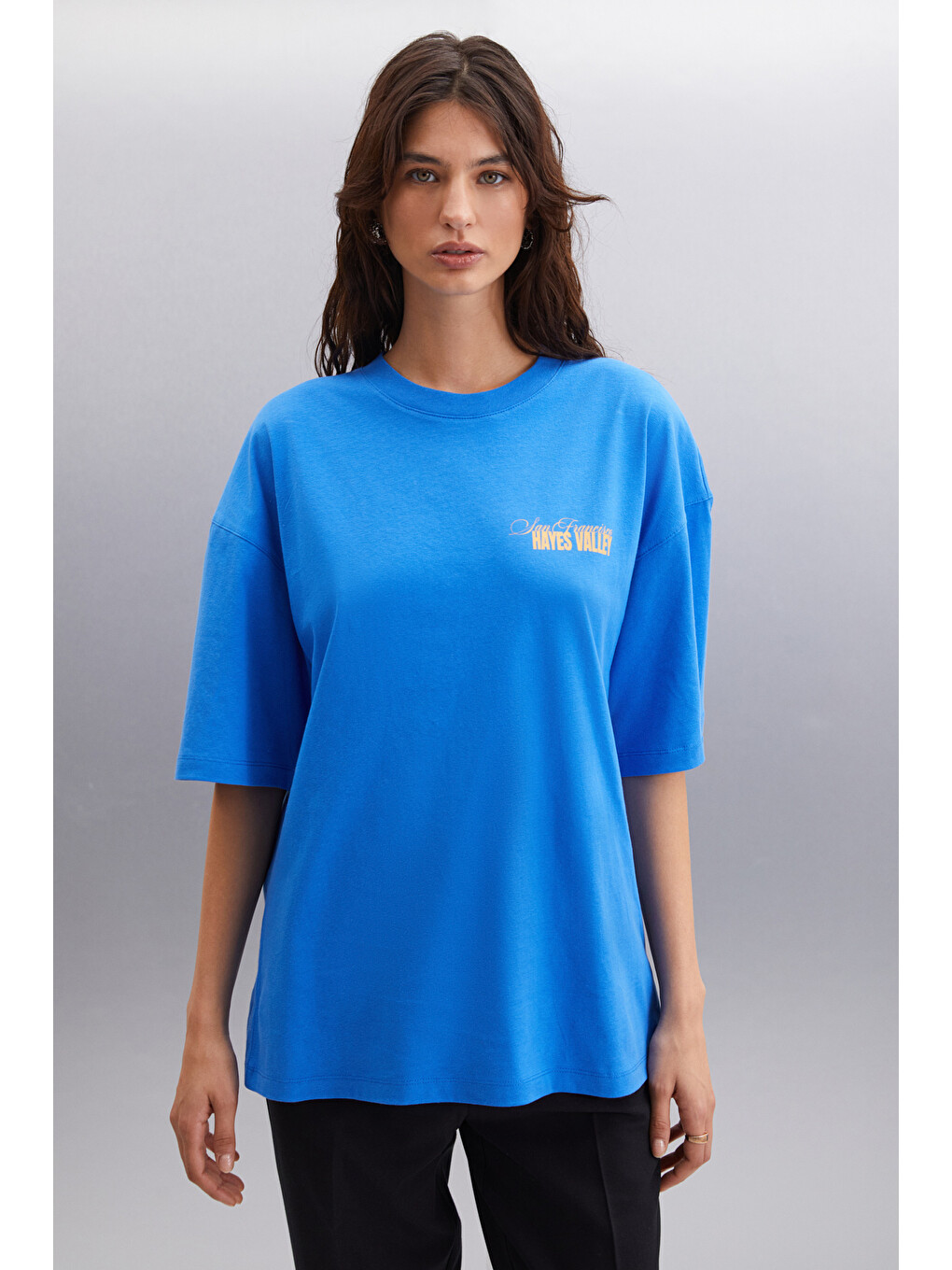 Mavi GILLIAN Kadın Ön Ve Arka Baskı Detaylı Oversize &100 Organik Pamuklu SAKS T-Shirt-2