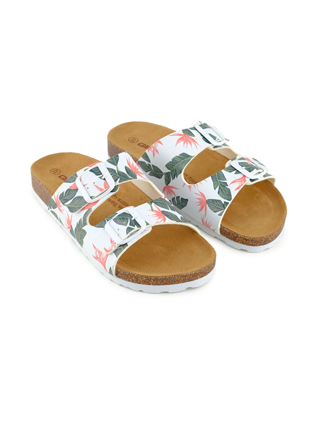 Beyaz Kadın Yazlık Rahat Mantar PVC Taban İki Toka Ayarlanabilir Günlük Terlik-2