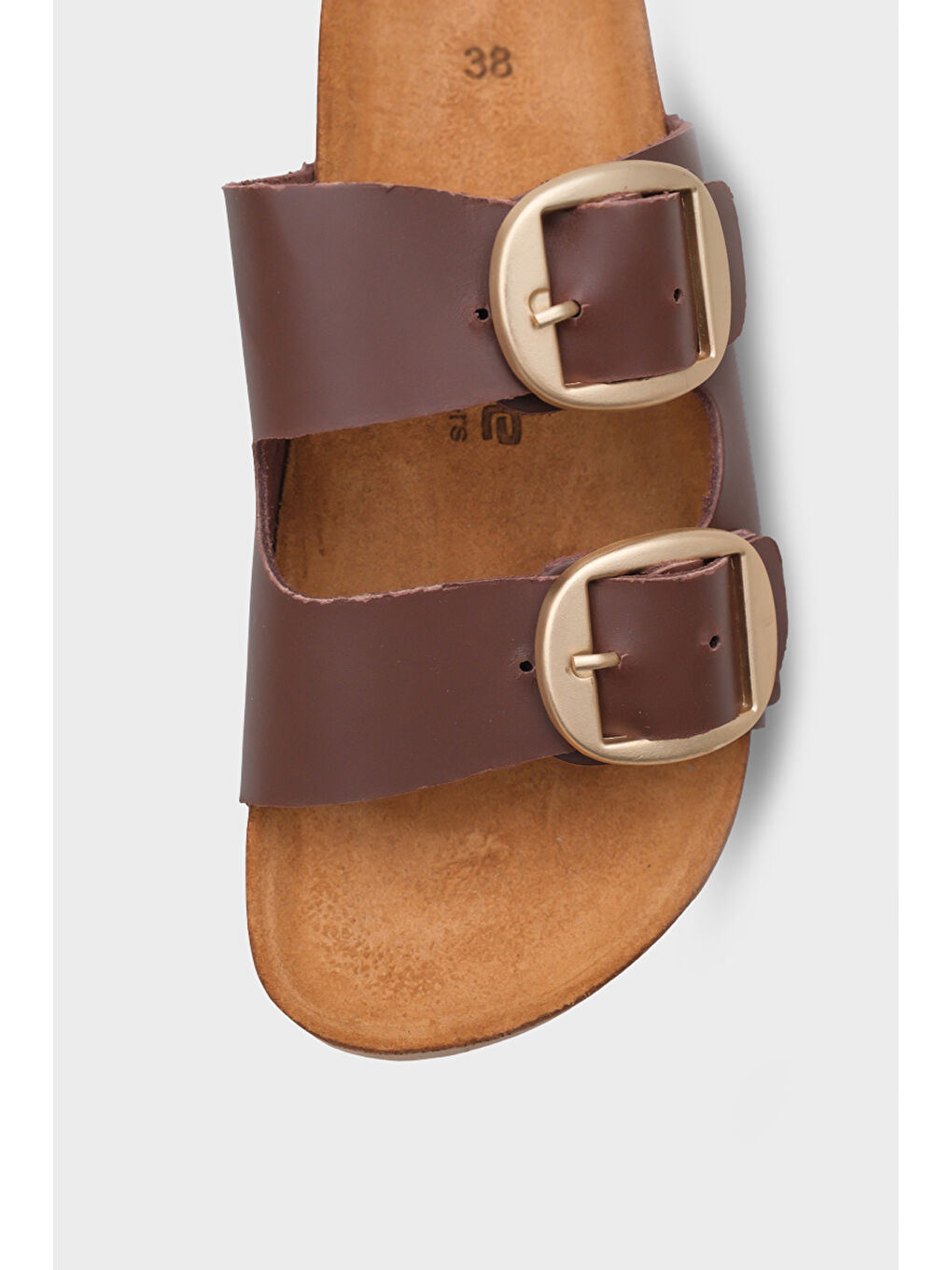 Kahverengi Cathie İki Büyük Tokalı Anatomik Mantar Tabanlı Deri Terlik-2