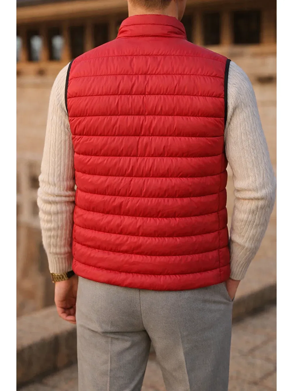 Erkek Kışlık Comfort Kolsuz Astarlı Siyah Kırmızı Yelek-4