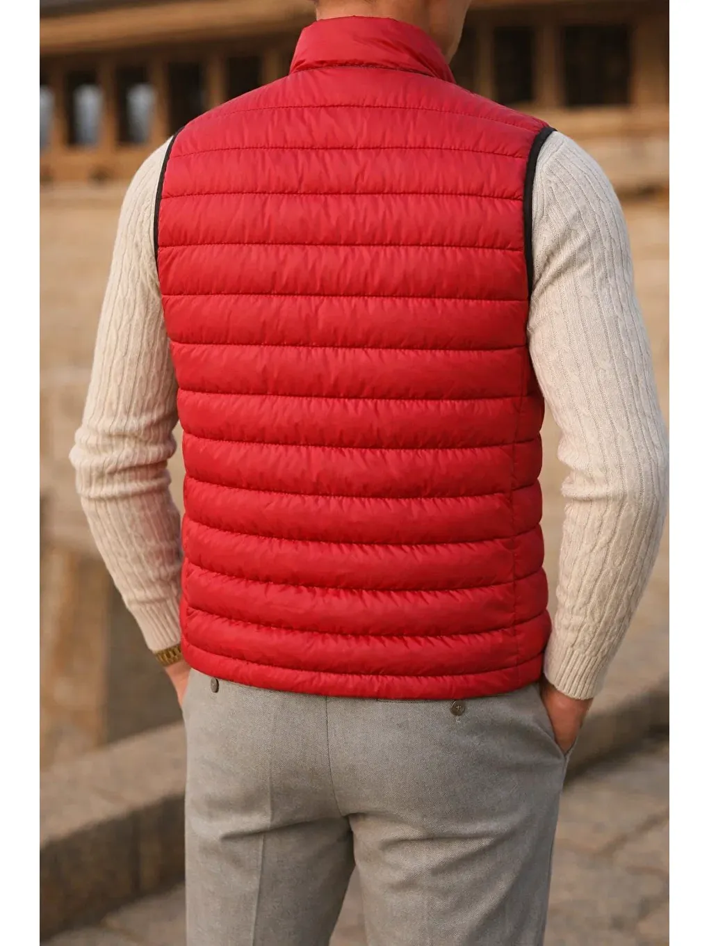 Erkek Kışlık Comfort Kolsuz Astarlı Siyah Kırmızı Yelek-5