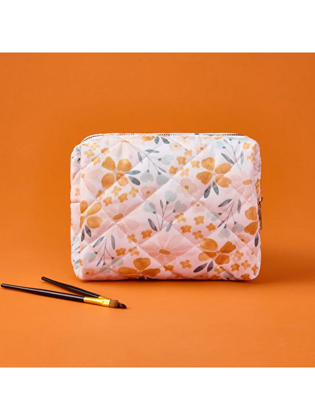 Çiçek Desenli Kozmetik Çantası - Renkli - 20x17 cm-2