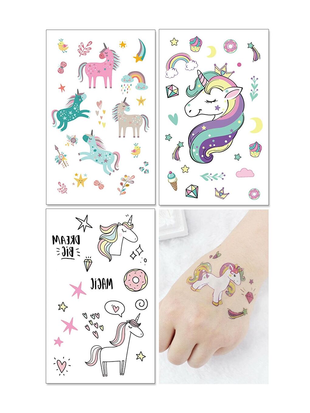 New Obsessions Pembe-Lila Unicorn Geçici Dövme Seti 4 Paket Dövme - 1