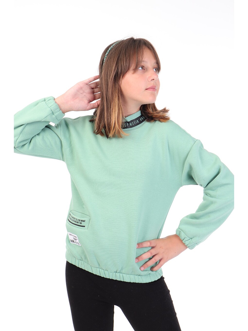 Yeşil Kız Çocuk Baskılı Sweatshirt
