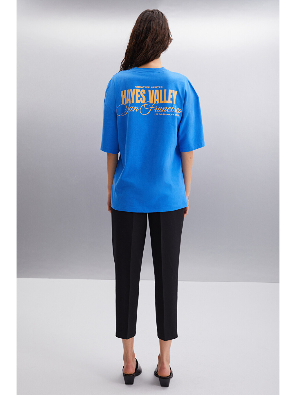 Mavi GILLIAN Kadın Ön Ve Arka Baskı Detaylı Oversize &100 Organik Pamuklu SAKS T-Shirt-3