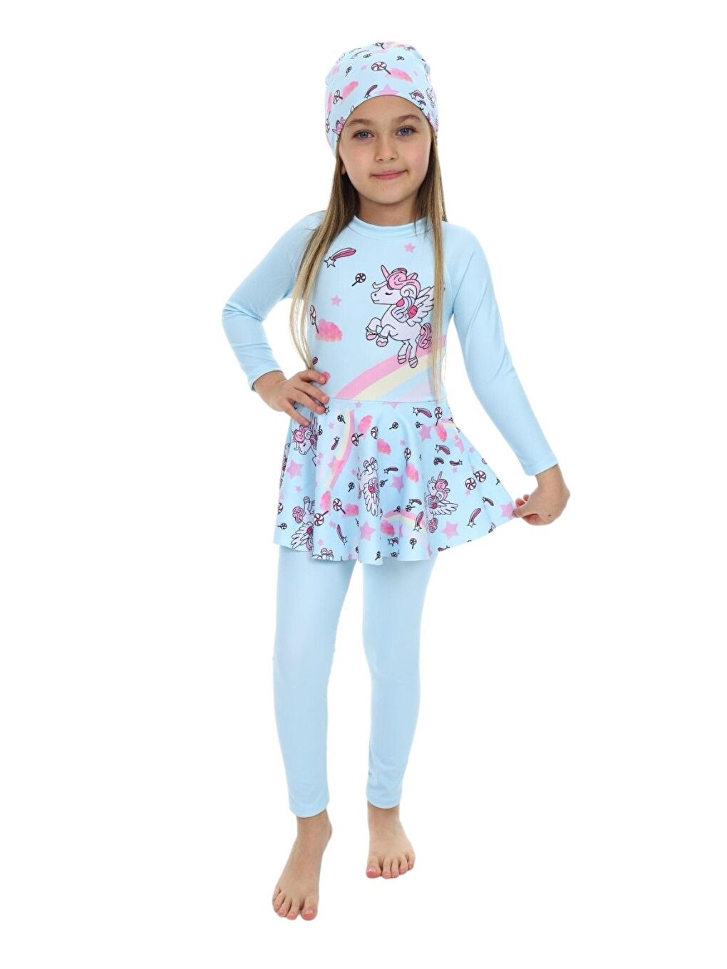 Pembe Etek Detaylı Boneli Kız Çocuk Mayo-1