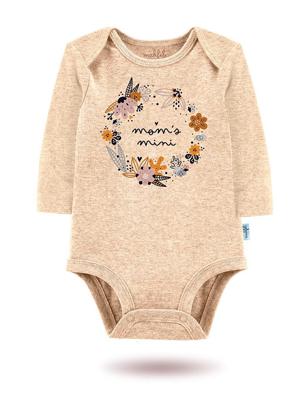 MAHFEL Bej 2'Li " MOM'S MİNİ "Baskılı Uzun Kollu Unisex Bebek Çıtçıtlı Body - 1