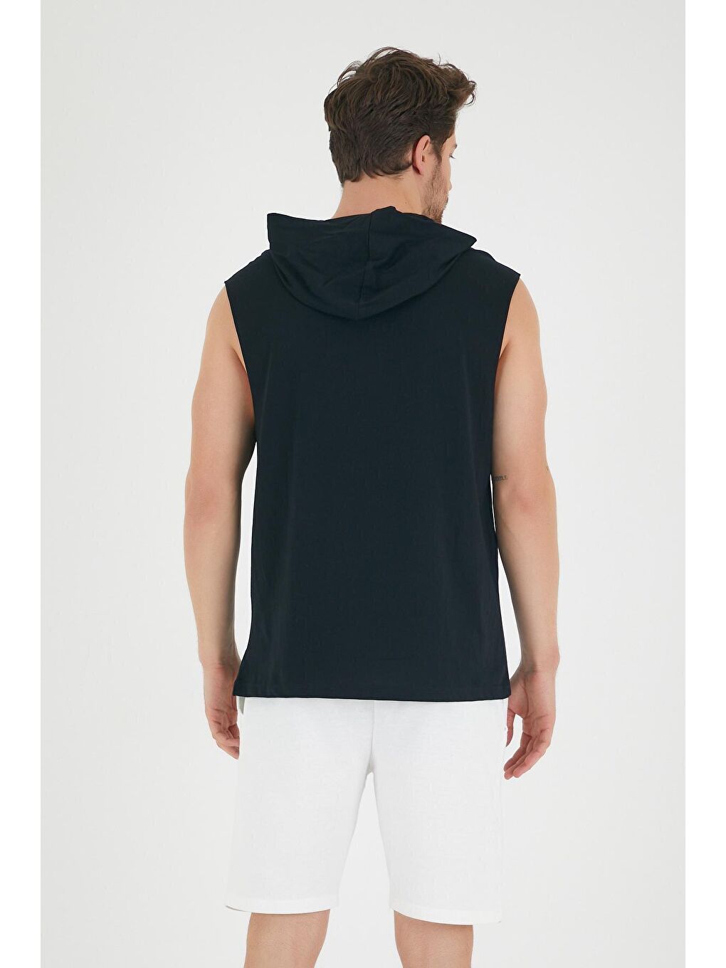 Siyah Erkek Kapüşonlu Regular Fit Brooklyn Baskılı Kolsuz Tişört SPR22TS121-4