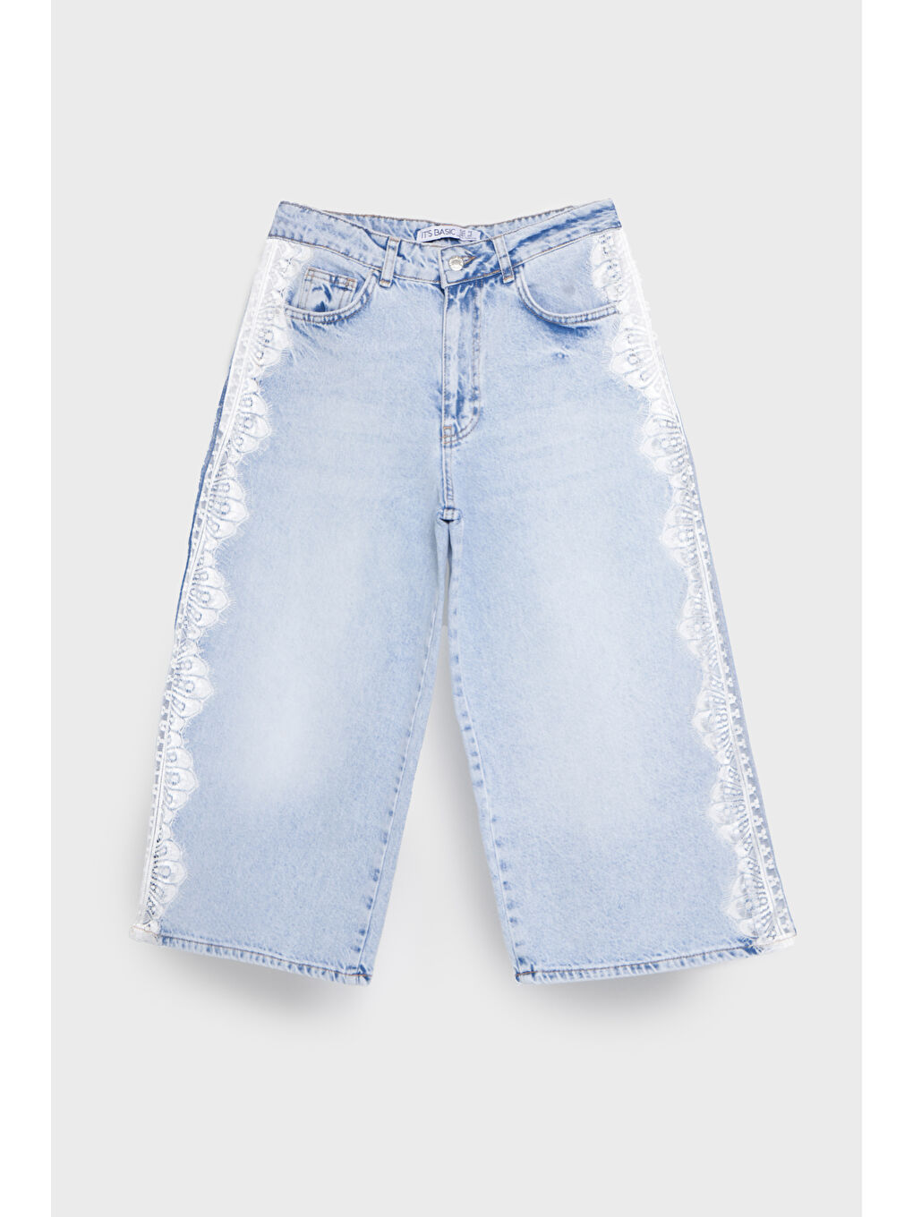 Mavi Kadın Ice Jean Rengi 4s5-3 Maxi Boy Şerit Dantel Detaylı %100 Pamuk Tasarım Uzun Bermuda Şort-1