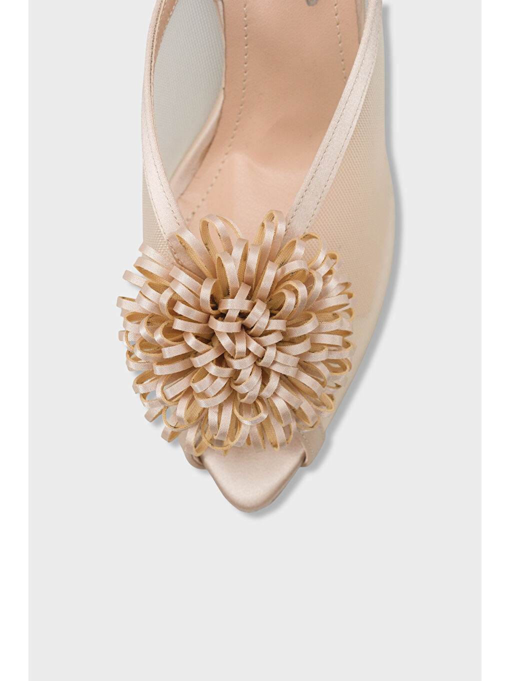 Bej Caitrin Fileli Saten Orta Topuklu Kadın Terlik-2